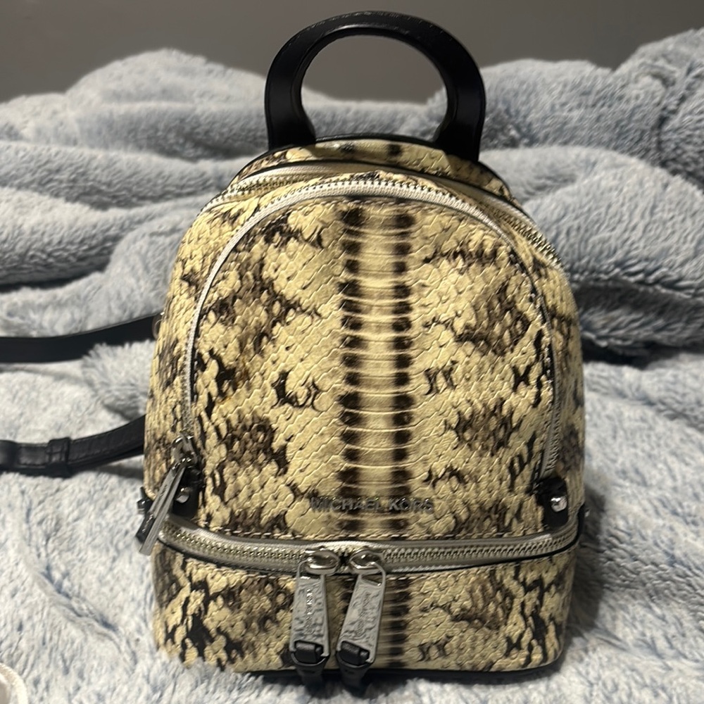 Michael Kors Cream and Brown mini Backpack with Exotic Print